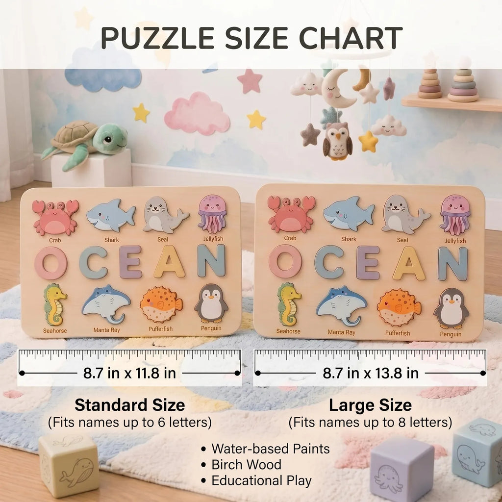 Personalized Name Puzzle, Custom Wooden Name Puzzle, Montessori Baby Gift, Woodland Nursery Decor, Toddler Learning Toy, First Birthday Gift. NPPETAL12