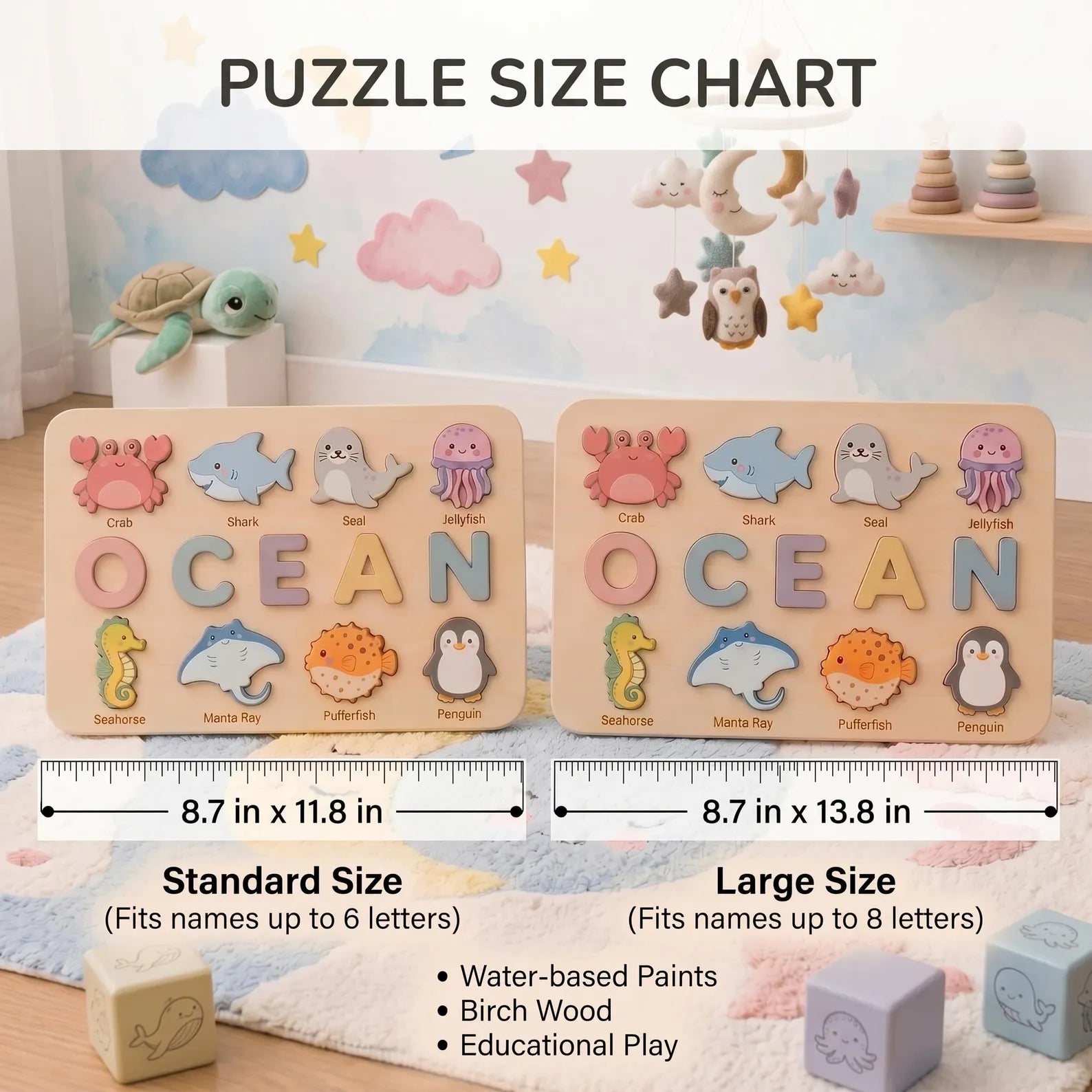 Personalized Name Puzzle, Custom Wooden Name Puzzle, Montessori Baby Gift, Woodland Nursery Decor, Toddler Learning Toy, First Birthday Gift. NPPETAL12