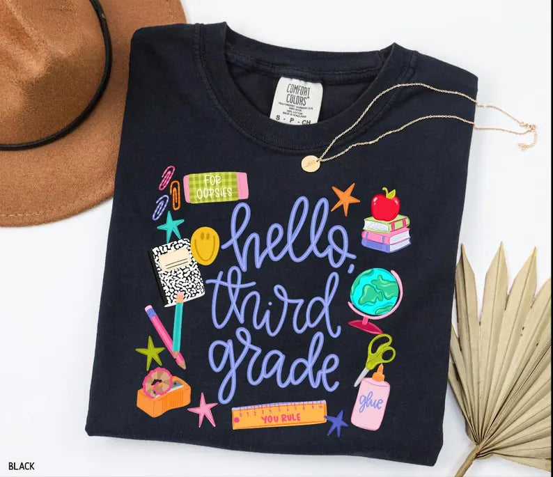 Hello Grade Shirt, Comfort Colors Tee, Back To School Teacher Tee, First Grade Shirt, Cute School Graphic Tee, Teacher Student Shirt, Second. SPETAL14