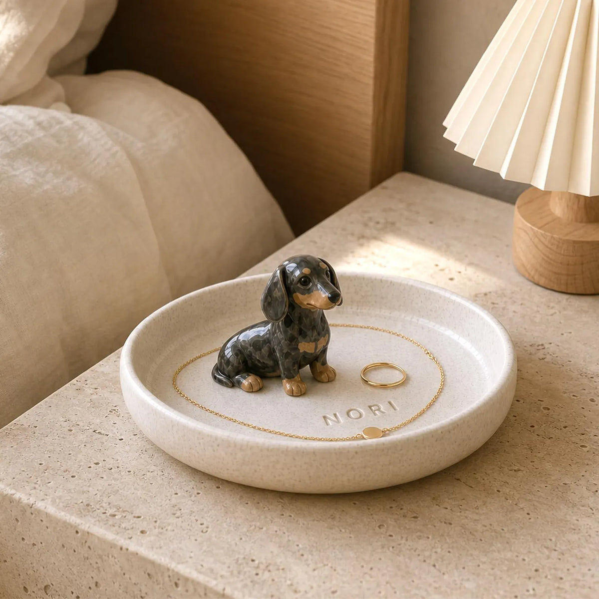 Personalized Ceramic Pet Ring Dish, Hand-Carved Dog Jewelry Tray, Pet Memorial Gift. CPPETAL01