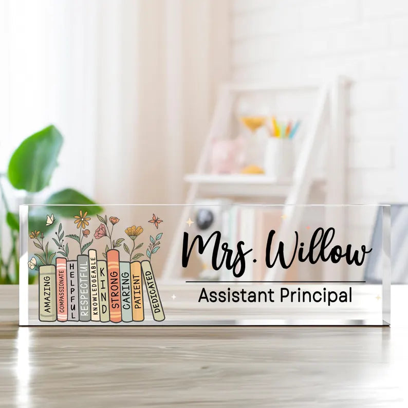 Assistant Principal Desk Name Plaque,Personalized Desk Name Plate for Teacher,Back To School Teacher Gift, Custom Name Teacher Acrylic Block. DNPETAL02