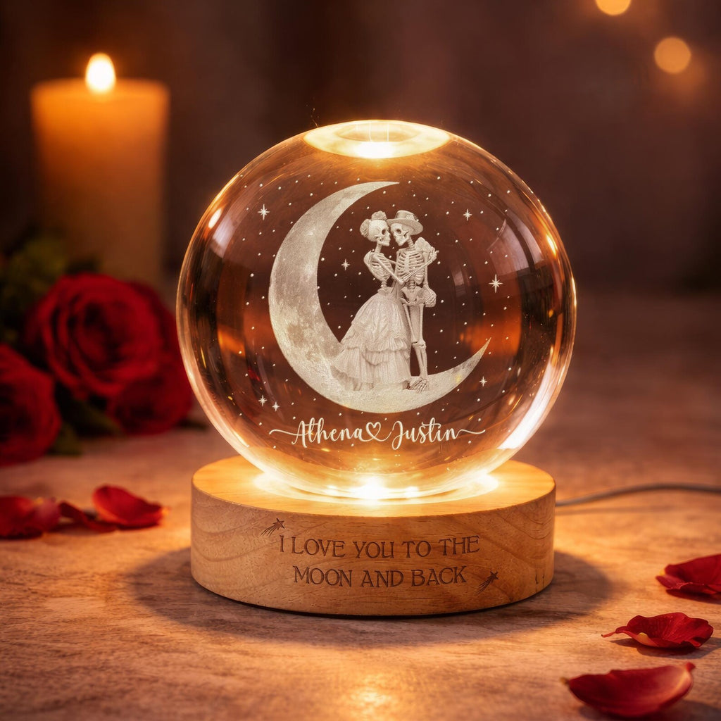 Custom Skeleton Couple Crystal Ball Night Light, Anniversary Gift, Engagement Gifts, Wedding Gift For Couples Gift, Wedding Anniversary Gift. LEDPETAL15