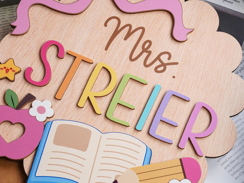 Personalized 3D Teacher Door Sign, Back to School Classroom Decor, Teacher Appreciation Gifts. DHPETAL12