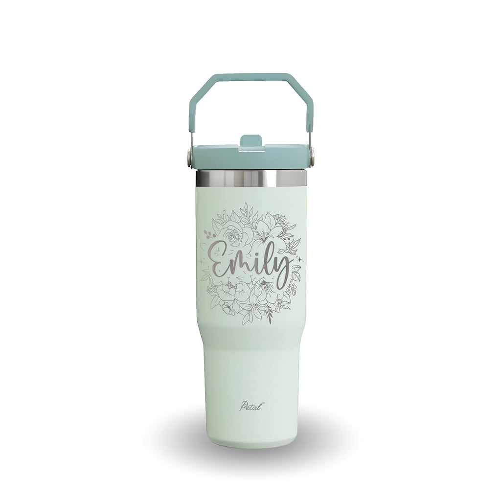 Personalized Flowers With Name Tumbler Flip Straw 40oz, Hot Cold Mug With Straw, Bridesmaid Gift, Custom Name Travel Cup, Birthday Gift, Gift For Her Mother