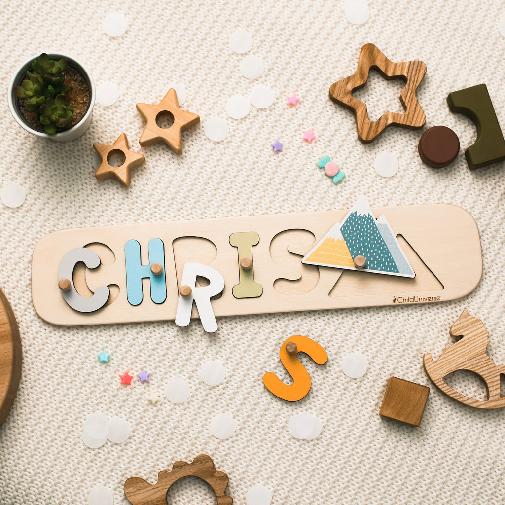 New Baby Gift Wood Name Puzzle for Toddler Montessori Puzzle, First Birthday Gift for Boy, Girl, Wooden Toys, Custom Gift for Kids. NPPETAL4