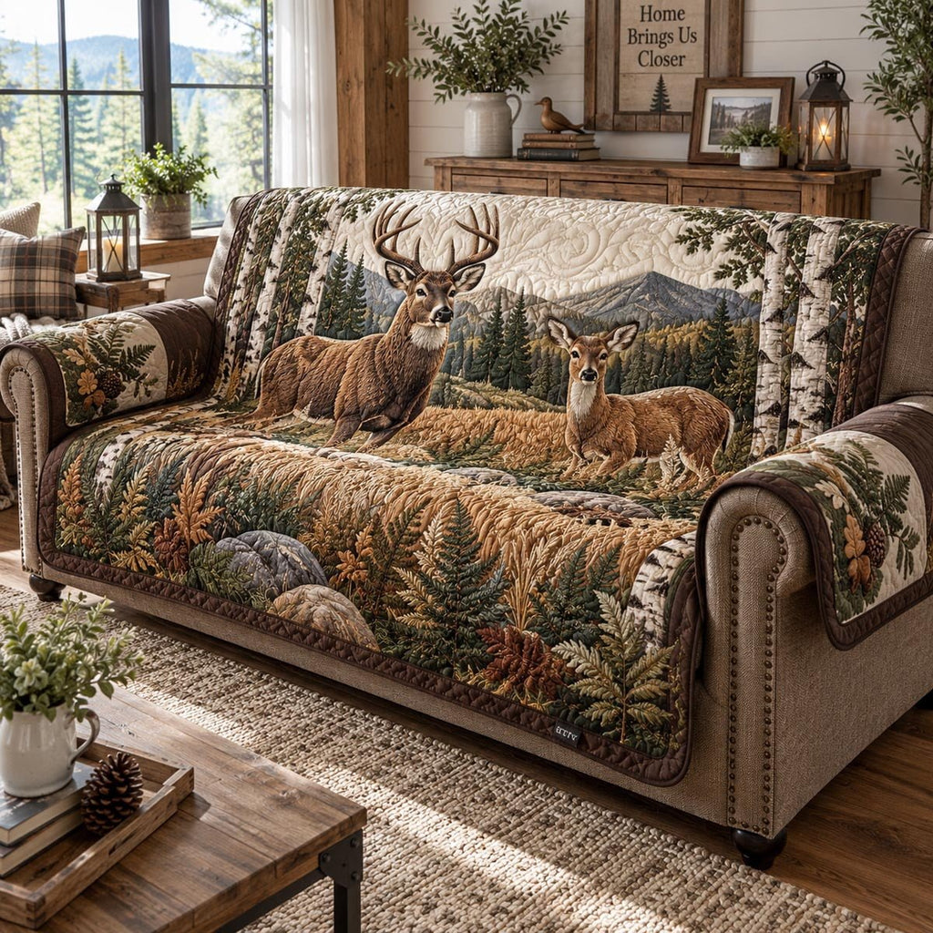 Personalized Deer Quilted Sofa Cover, Deer Sofa Cover, Patchwork Couch Throw, Sofa Protector, Holiday Sofa Decor QUILTSOFA07