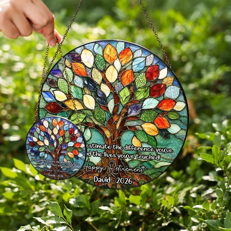 Tree of Life Retired Glass Suncatcher, Personalized Retirement Gift 2026, Farewell Gift for Teacher, Nurse, Coworker, Retirement Keepsake. SUNPETAL03