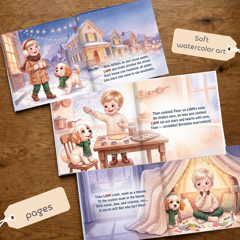 Personalized Snowman Christmas Book, Custom Name Storybook with Puppy, Toddler Winter Story, Christmas Gift PBOOK09