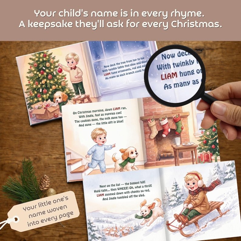 Personalized Snowman Christmas Book, Custom Name Storybook with Puppy, Toddler Winter Story, Christmas Gift PBOOK09