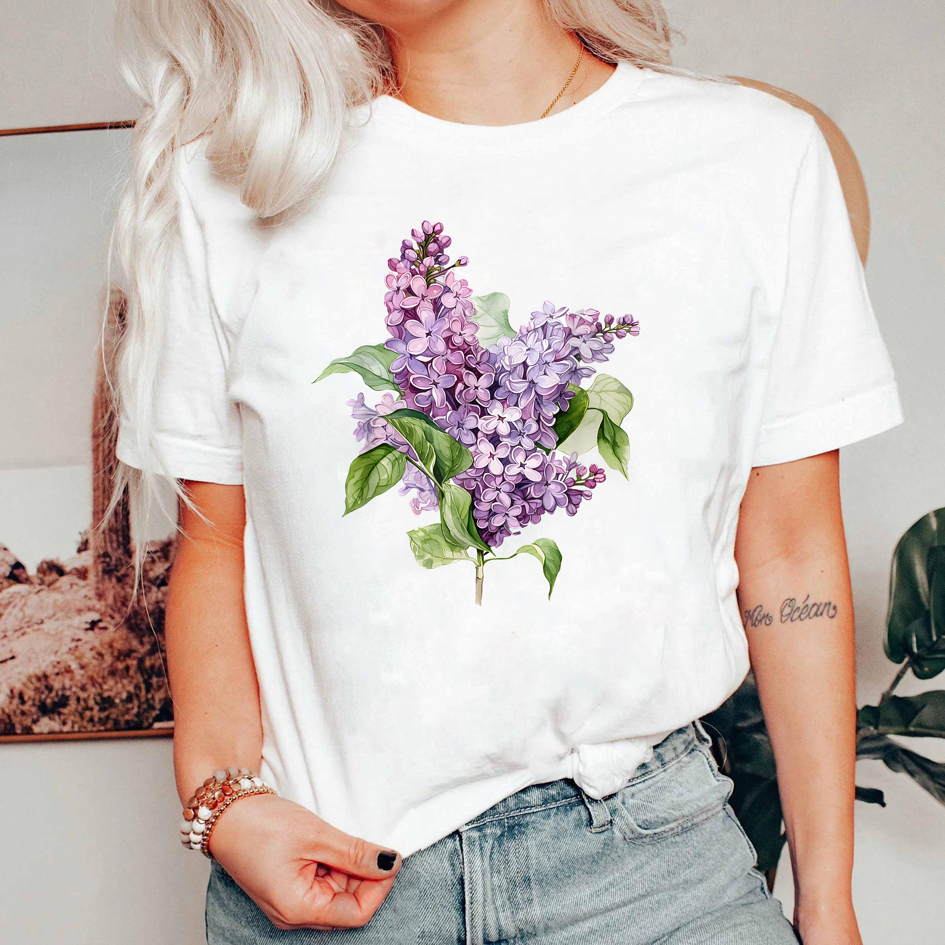 Lilac Flower Shirt, Vintage Floral Tee, Cottagecore Shirt, Botanical Lilac T-Shirt, Gift for Garden Lover, Purple Flower Tee
