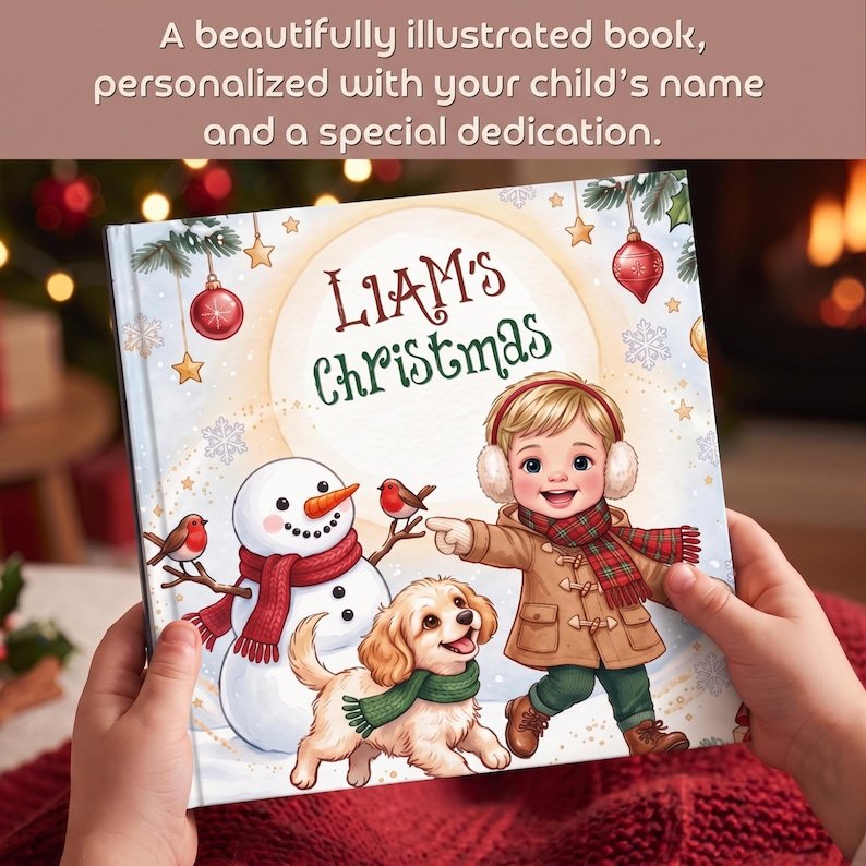 Personalized Snowman Christmas Book, Custom Name Storybook with Puppy, Toddler Winter Story, Christmas Gift PBOOK09