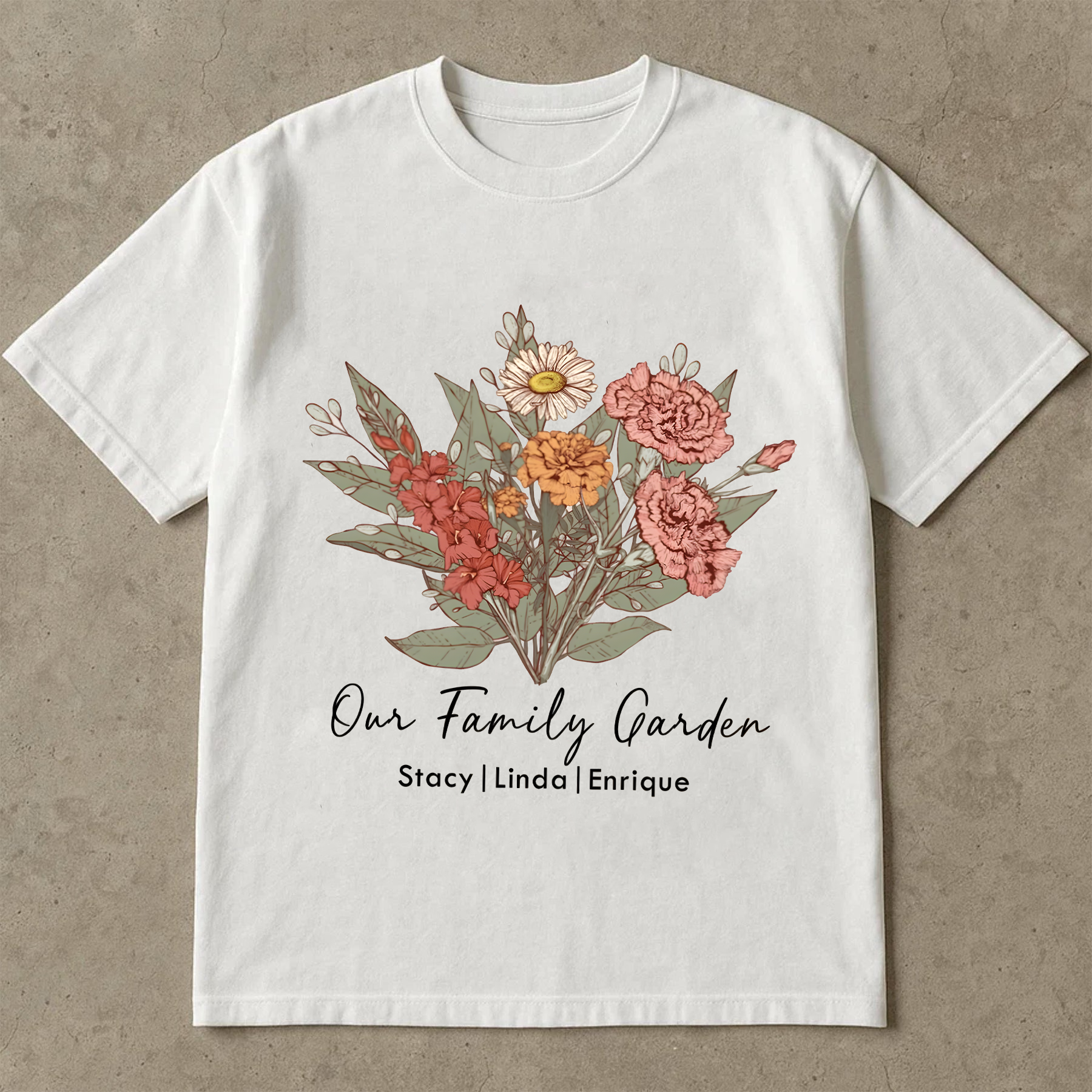 Personalized Family Garden Shirt, Custom Flower Name Tee, Floral Gift for Mom, Vintage Botanical T-Shirt, Family Name Shirt