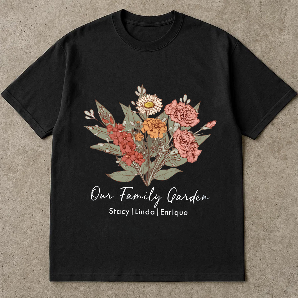 Personalized Family Garden Shirt, Custom Flower Name Tee, Floral Gift for Mom, Vintage Botanical T-Shirt, Family Name Shirt