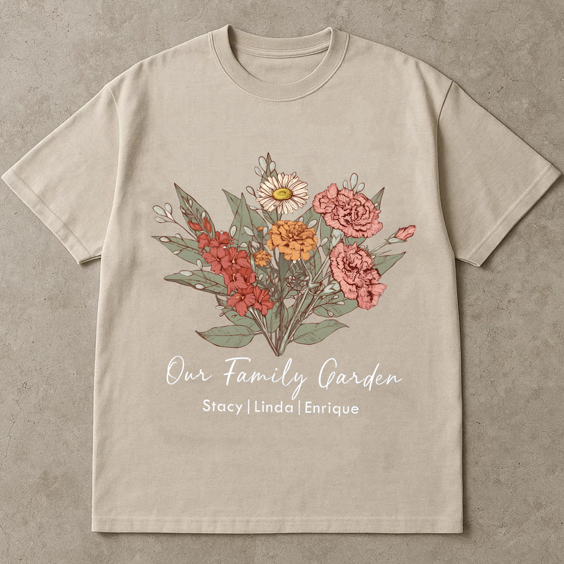 Personalized Family Garden Shirt, Custom Flower Name Tee, Floral Gift for Mom, Vintage Botanical T-Shirt, Family Name Shirt