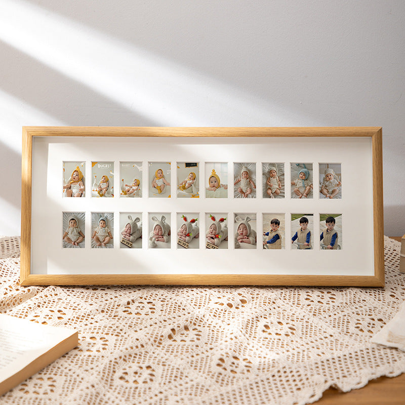 Handmade Wooden Multi Photo Frame, Custom Baby Growth Picture Frame, 6–10–20 Slots, Tabletop or Wall Display