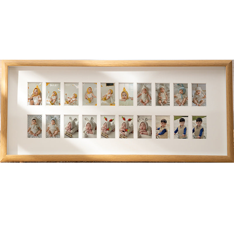 Handmade Wooden Multi Photo Frame, Custom Baby Growth Picture Frame, 6–10–20 Slots, Tabletop or Wall Display