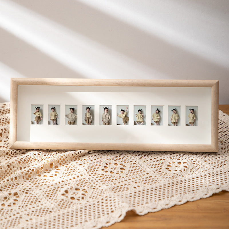Handmade Wooden Multi Photo Frame, Custom Baby Growth Picture Frame, 6–10–20 Slots, Tabletop or Wall Display