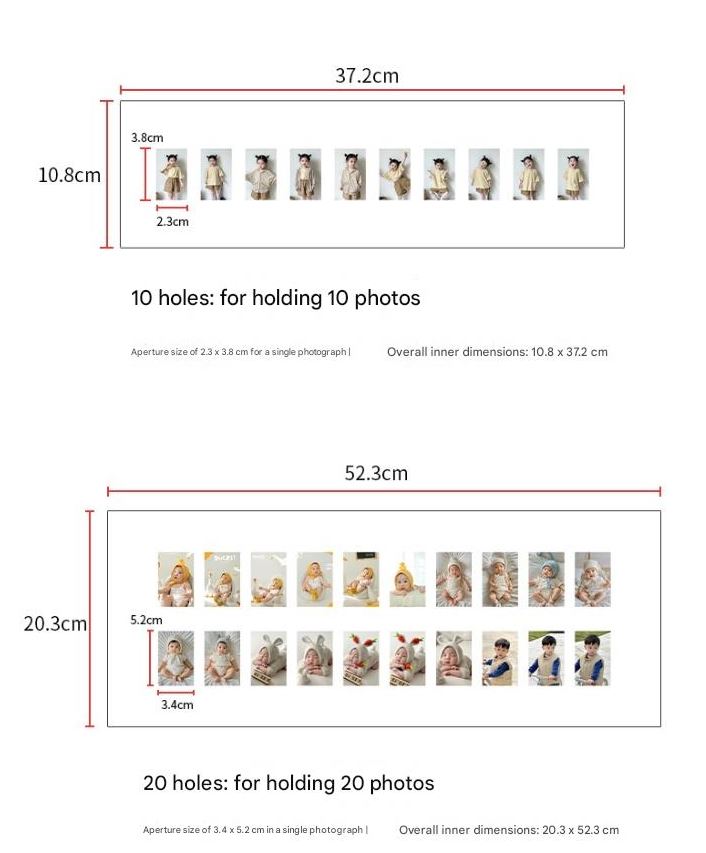 Handmade Wooden Multi Photo Frame, Custom Baby Growth Picture Frame, 6–10–20 Slots, Tabletop or Wall Display