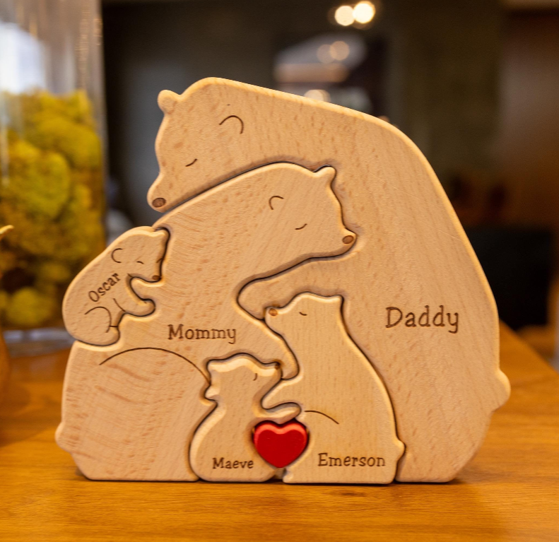 Personalized Wooden Bear Family Puzzle, Baby Puzzle, Family Name, Gift for Dad, and Unique Home Decor, Gift for Parents, Gift for Mum