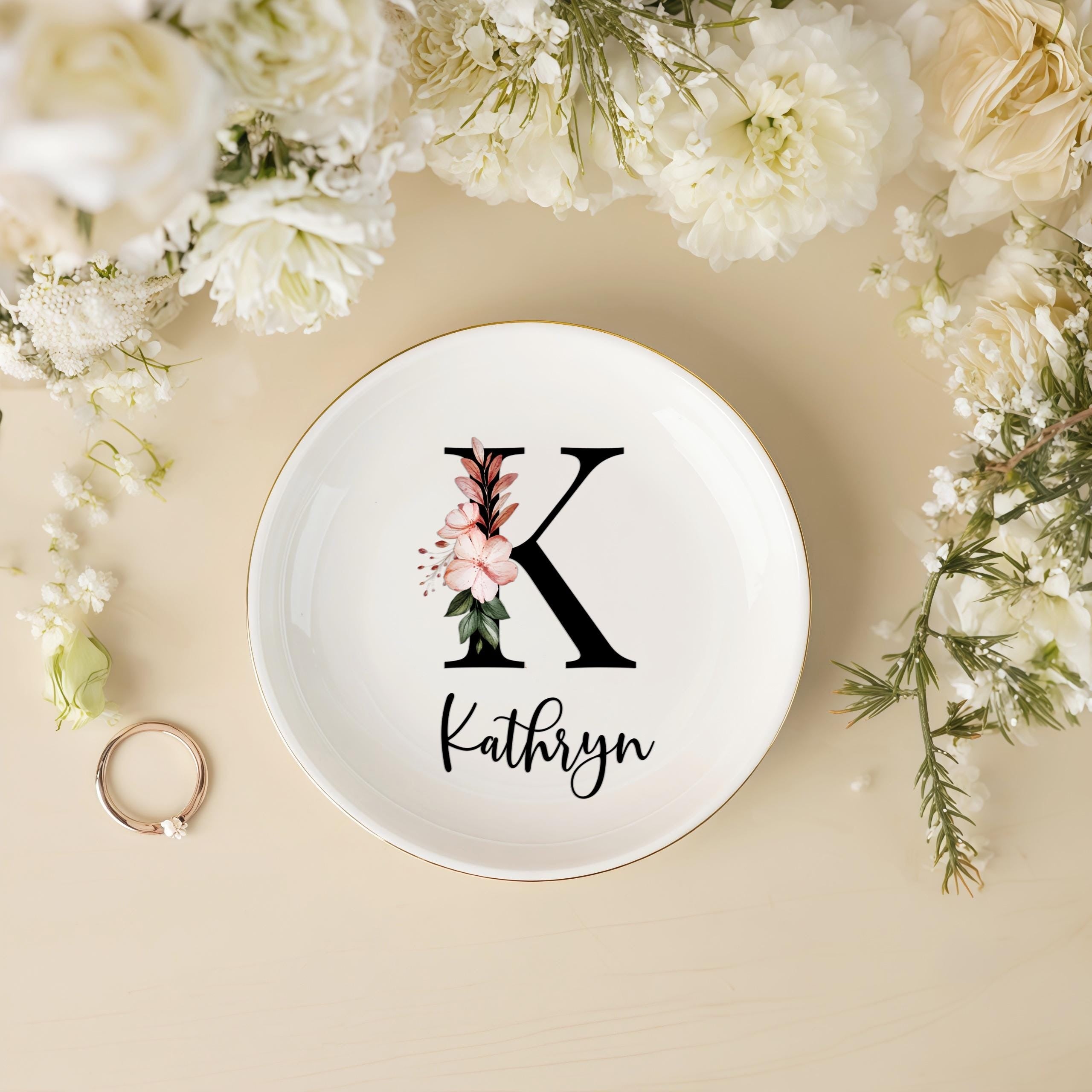 Custom Initial Ring Dish, Personalized Letter Trinket Dish, Jewelry Dish, Wedding Bridesmaid Gift, Birthday Gift for Best Friend