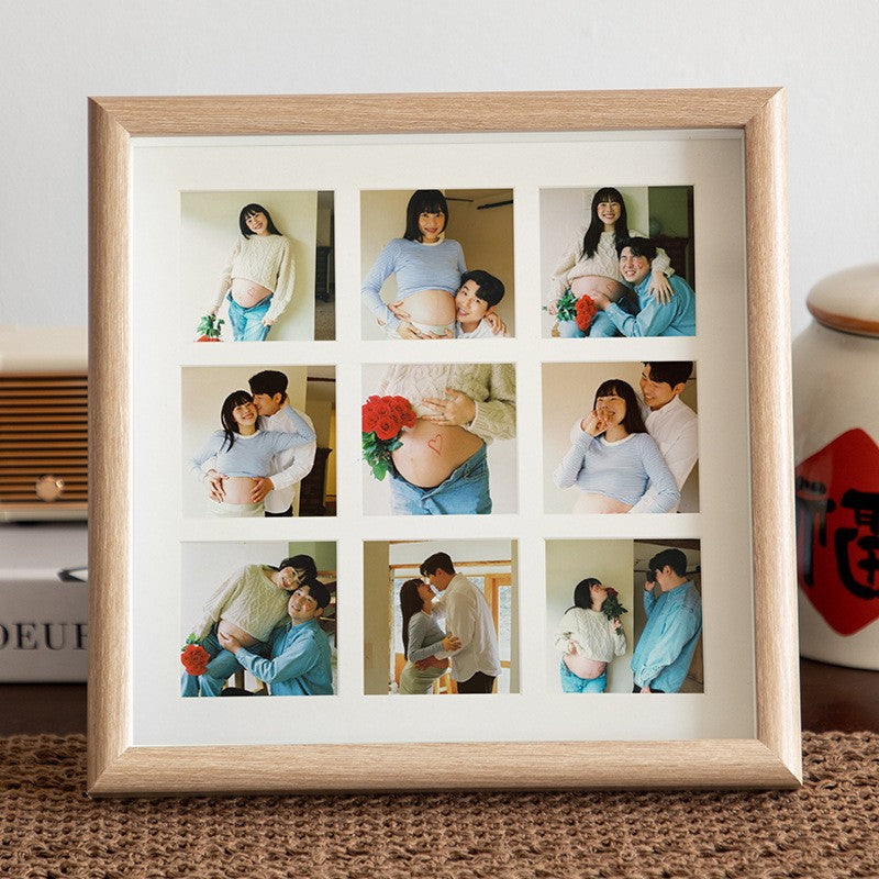Personalized Family Nine-Square Photo Frame – Custom Wooden Grid Picture Frame for Couples & Home Decor