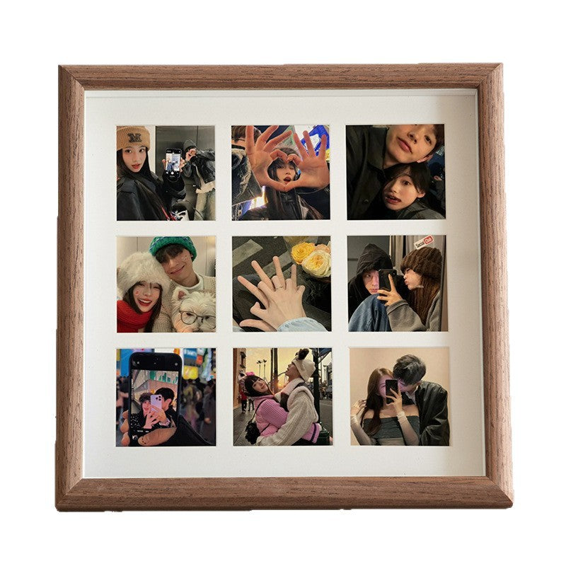 Personalized Family Nine-Square Photo Frame – Custom Wooden Grid Picture Frame for Couples & Home Decor