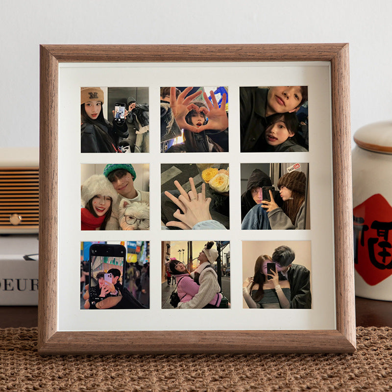 Personalized Family Nine-Square Photo Frame – Custom Wooden Grid Picture Frame for Couples & Home Decor