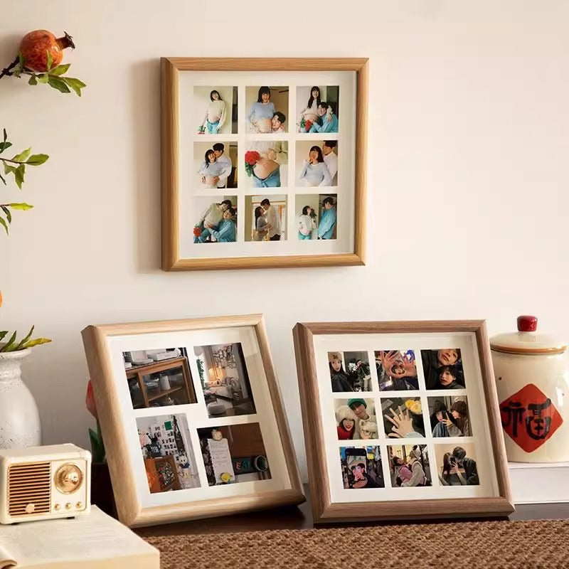 Personalized Family Nine-Square Photo Frame – Custom Wooden Grid Picture Frame for Couples & Home Decor