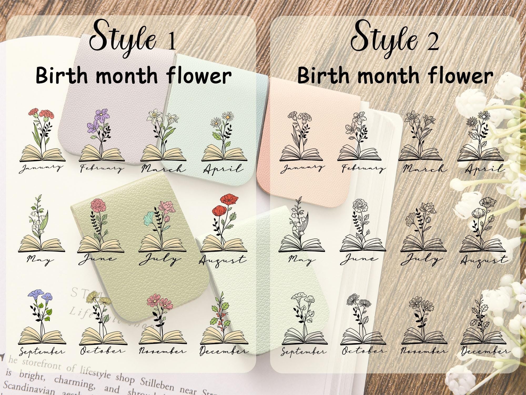 Name Bookmark with Birth Flower, Custom Leather Birth Flower Bookmark, Personalized Magnetic Bookmark, Book Lover Birthday Gift, Book Accessory