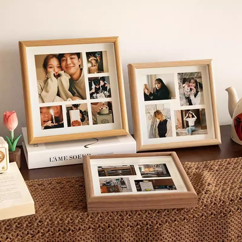 Personalized Family Nine-Square Photo Frame – Custom Wooden Grid Picture Frame for Couples & Home Decor