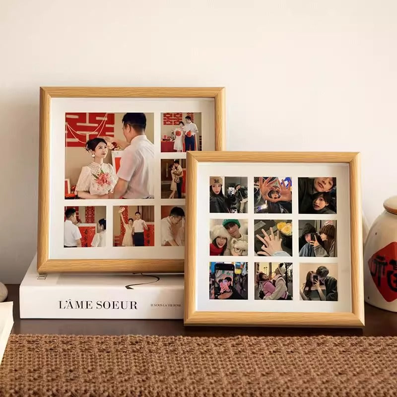Personalized Family Nine-Square Photo Frame – Custom Wooden Grid Picture Frame for Couples & Home Decor