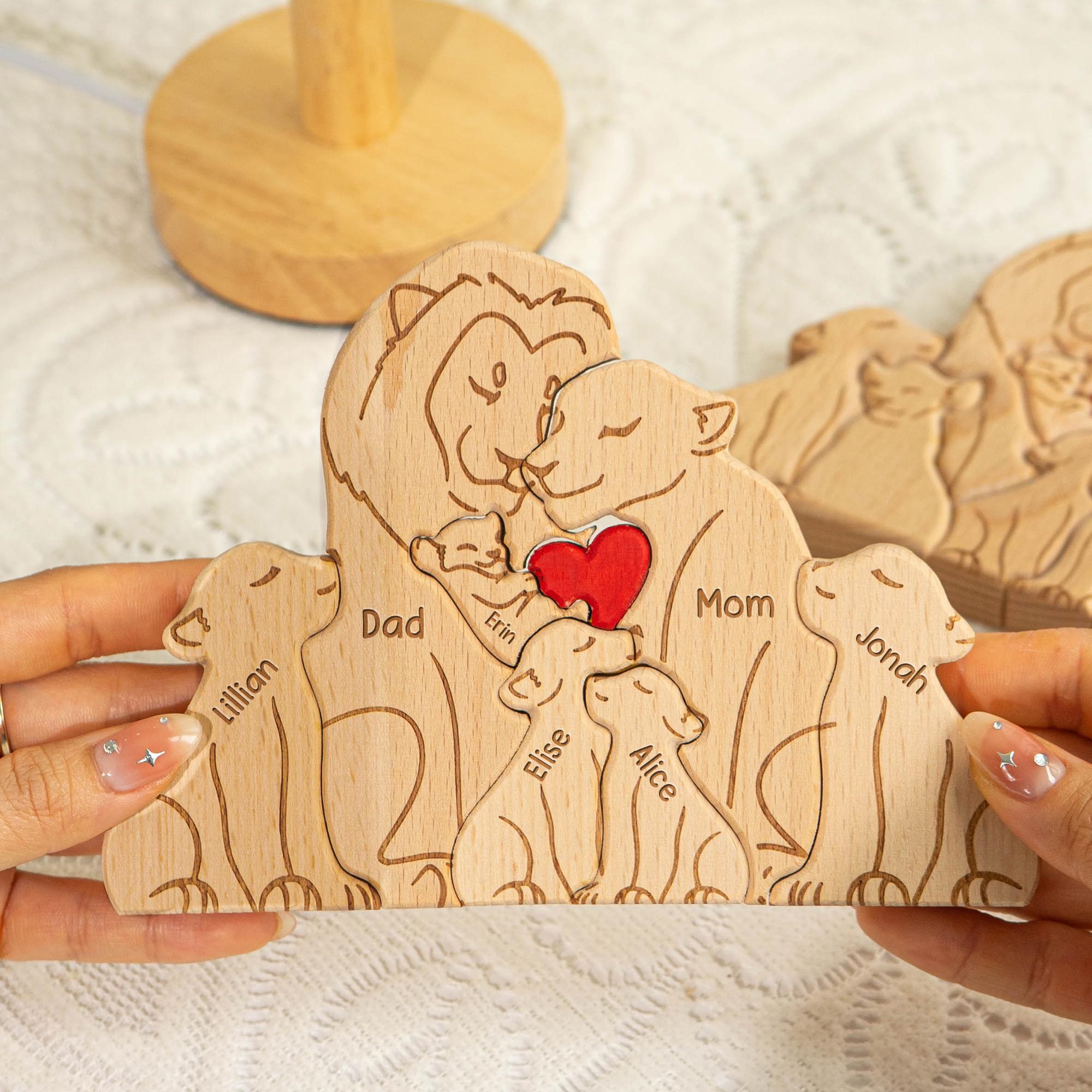 Personalized Wooden Lion Family Puzzle_ Engraved Keepsake Gift,  Wedding gift, Baby shower gift, Custom family gift, Home decor, Birthday gift