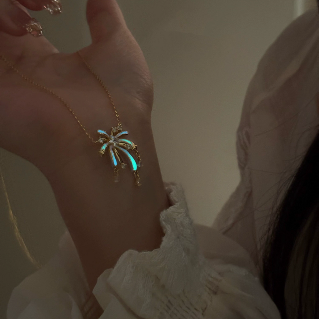 Glowing Firework Necklace in S925 Sterling Silver Gold Plated, Dainty Fairycore Necklace for Women, Elegant Handmade Jewelry Gift for Her