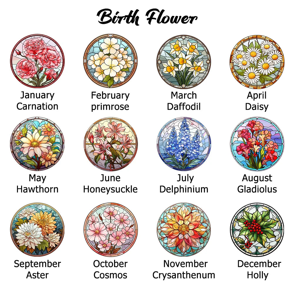 Personalized Birth Flower Stained Glass Round Mini Pill Box with Name and Mirror Birthday Gift for Friends Family