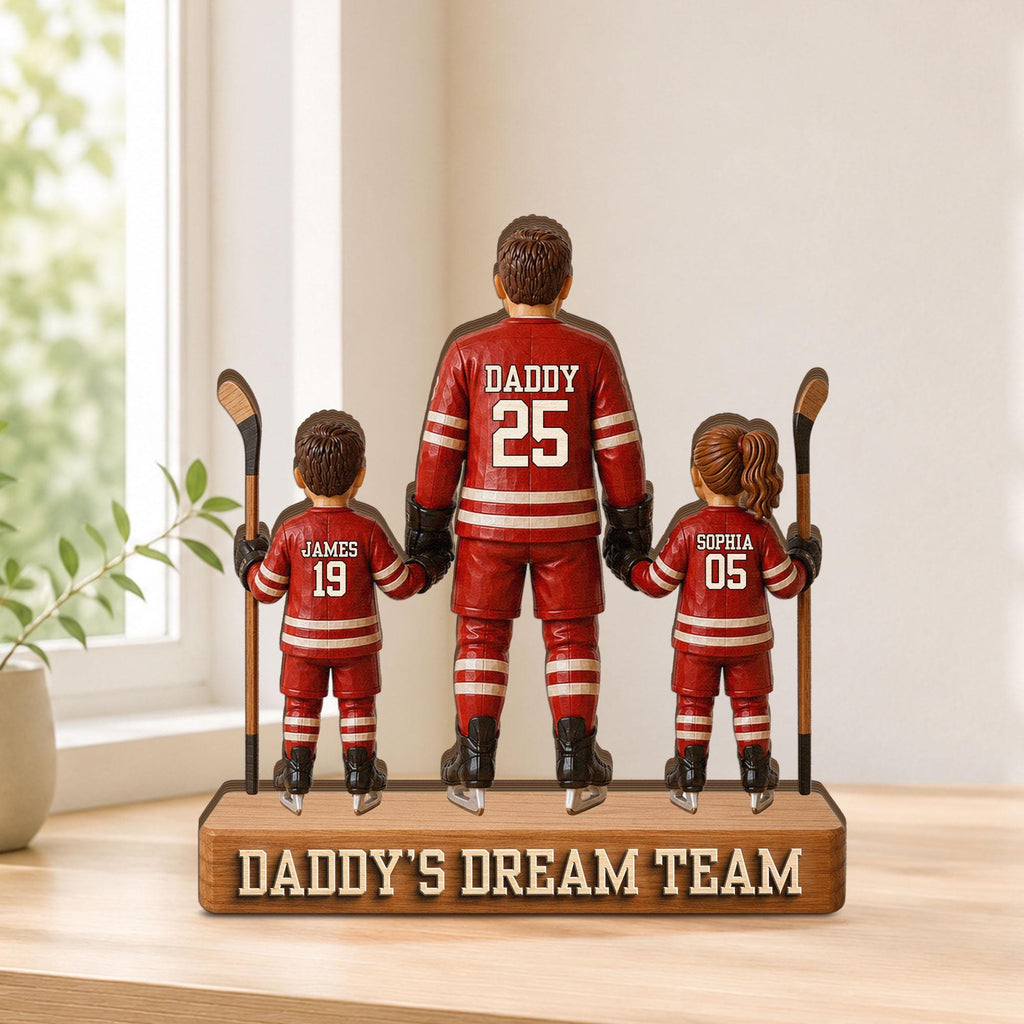 Personalized Hockey Dad Wooden Block, Custom Name and Number Wooden Block, Father’s Day Decor, Sports Dad Keepsake, Family Wood Sign