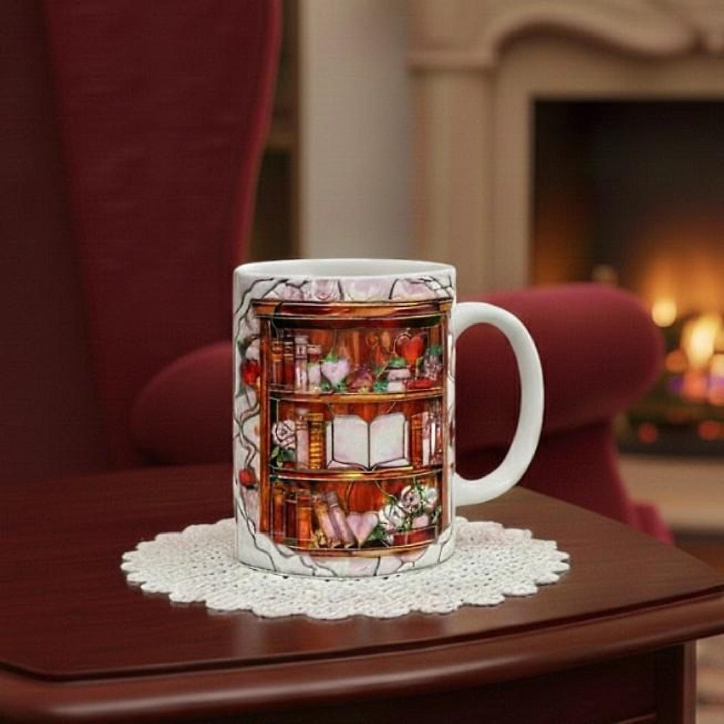 Stained Glass Style Bookshelf Mug, Colorful Floral Book Mug, Book Lover Gift. Elegant Reading Mug, Cute & Meaningful Ceramic Mug – Perfect Gift for Any Occasion