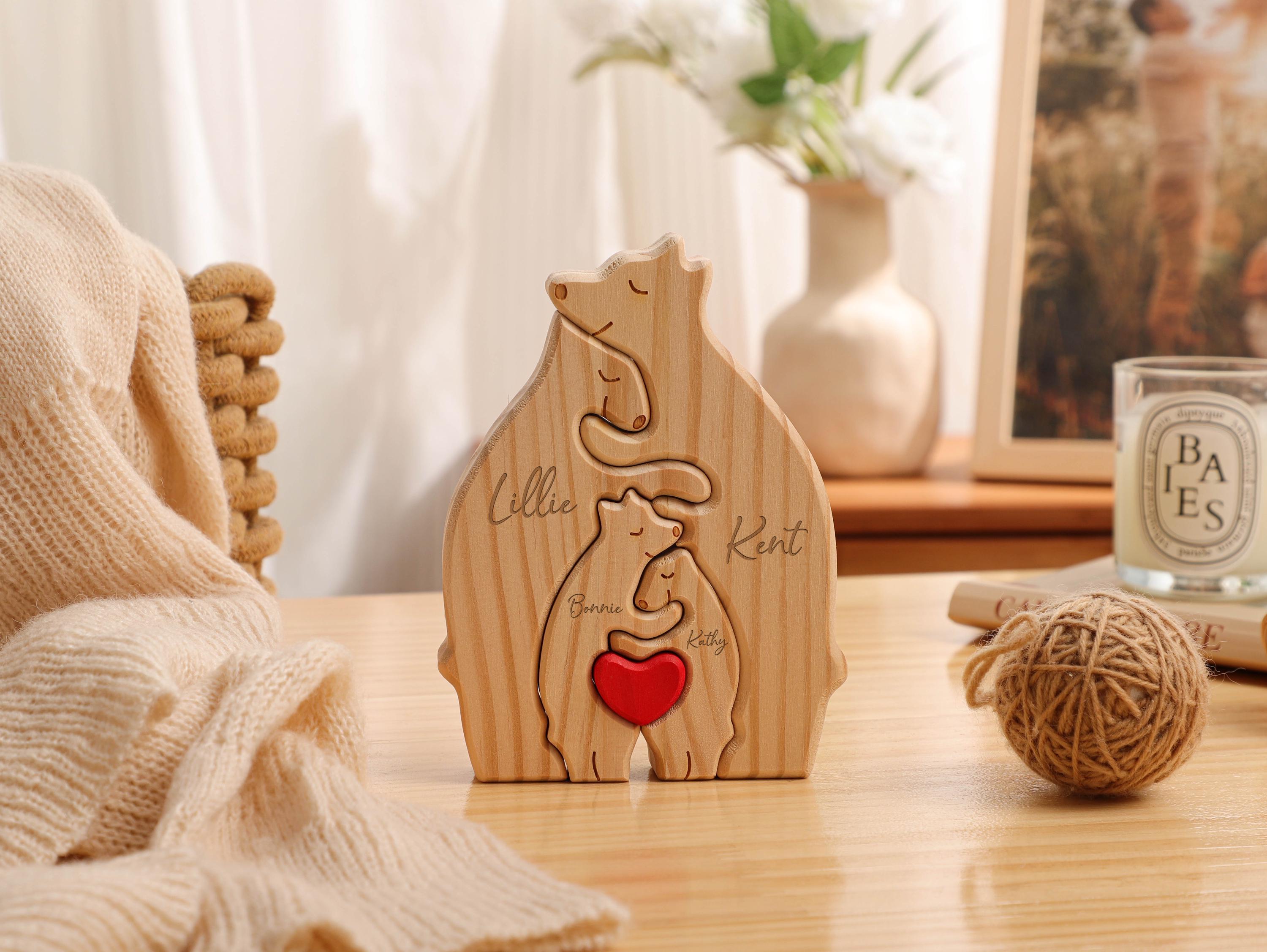 Personalized Wooden Bear Family Puzzle, Engraved Family Name Puzzle, Family Hug Puzzle, Home Decor, Family Gift, Gift for Dad, Gift for Mum