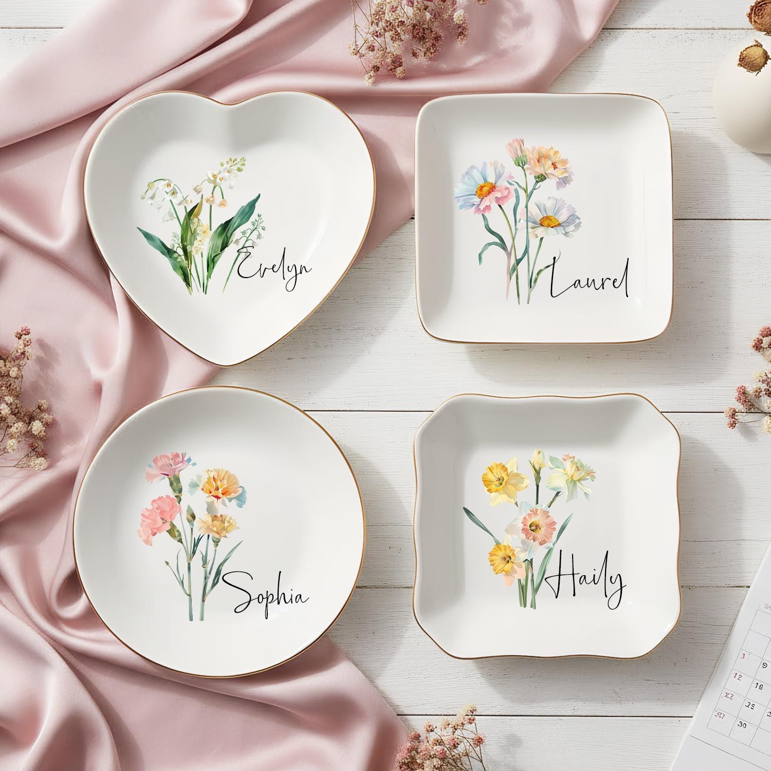 Personalised Birth Flower Trinket Dish, Custom Watercolor Flower Ring Dish, Birthday Jewelry Dish, Wedding Bridesmaid Gift, Christmas Gifts - Etsy