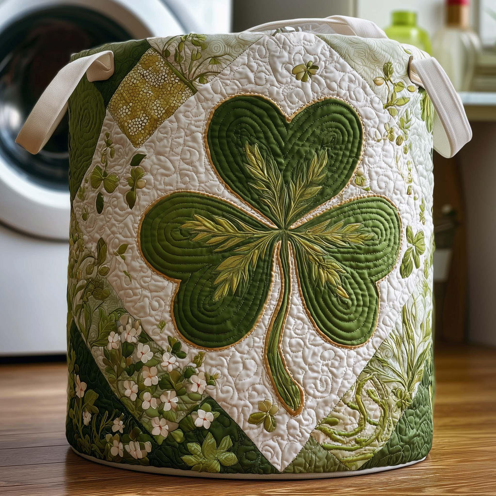 Quilted Shamrock Laundry Basket, St Patricks Day Hamper, Irish Home Decor, Large Clothes Holder