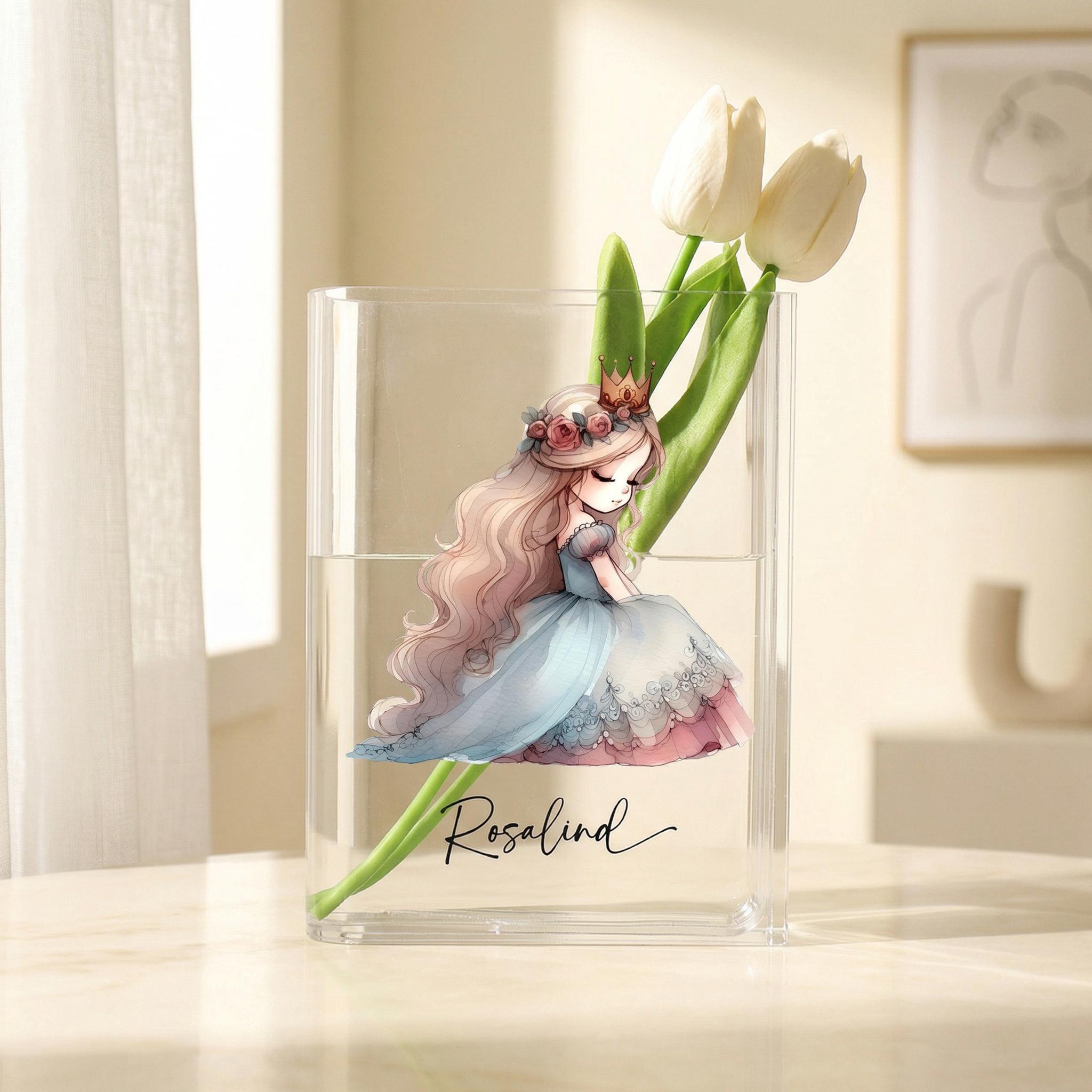 Cartoon Princess Acrylic Book Vase, Fairytale Girl Bookish Vase, Hand-painted Book Shaped Vase, Aesthetic Decor, Custom Gift for Girl's Room