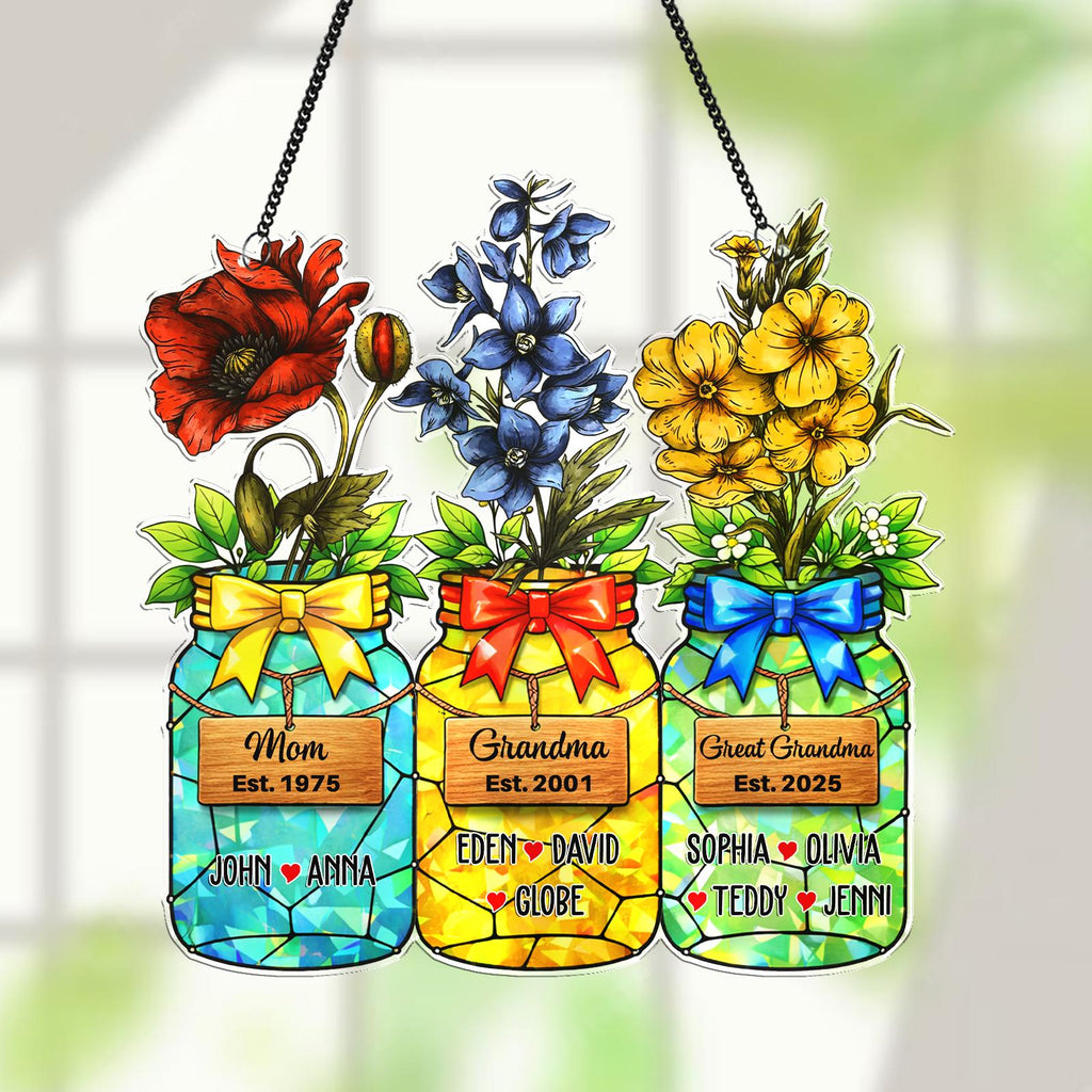 Personalized Grandma Flower Suncatcher, Birth Flower, Mother's Day, Gifts for Grandma, Grandma Gift, Grandma's Garden, Floral Suncatcher