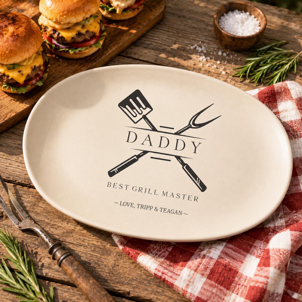 Dads Grilling Plate Personalized Fathers Day Gift From Kids BBQ Platter Custom Grill Plate for Daddy Papa Grandpa