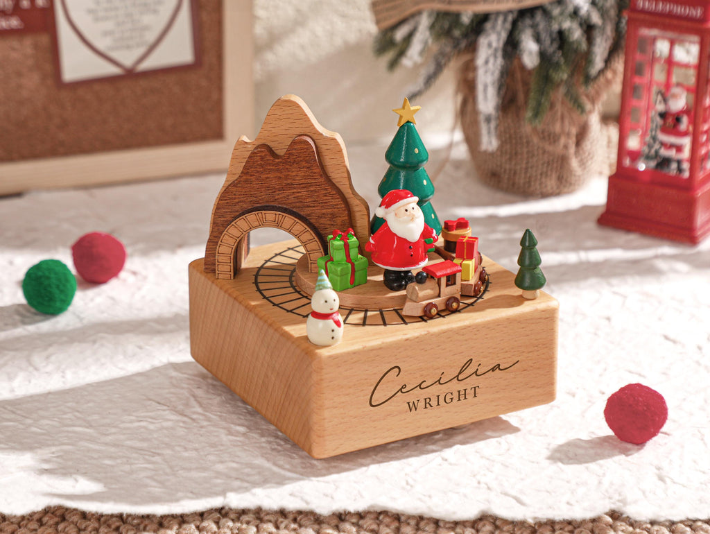 Christmas Personalised Wooden Music Box, Custom Wooden Handmade Music Box, Engraved Baby Name Music Box, Christmas Gifts for Kids