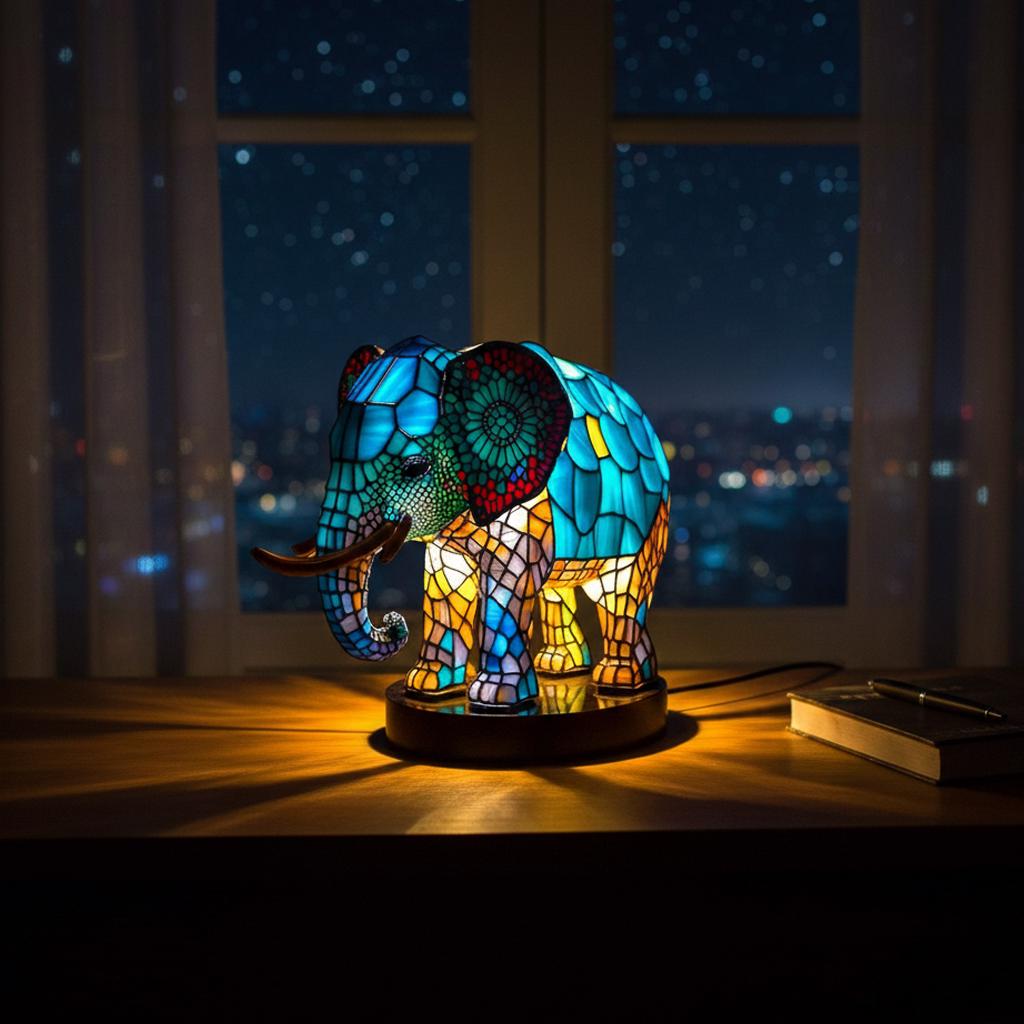 Elephant Stained Glass Lamp, Tiffany Style Elephant Table Lamp, Colorful Animal Night Light, Unique Home Decor Gift, Unique Home Decor Gift