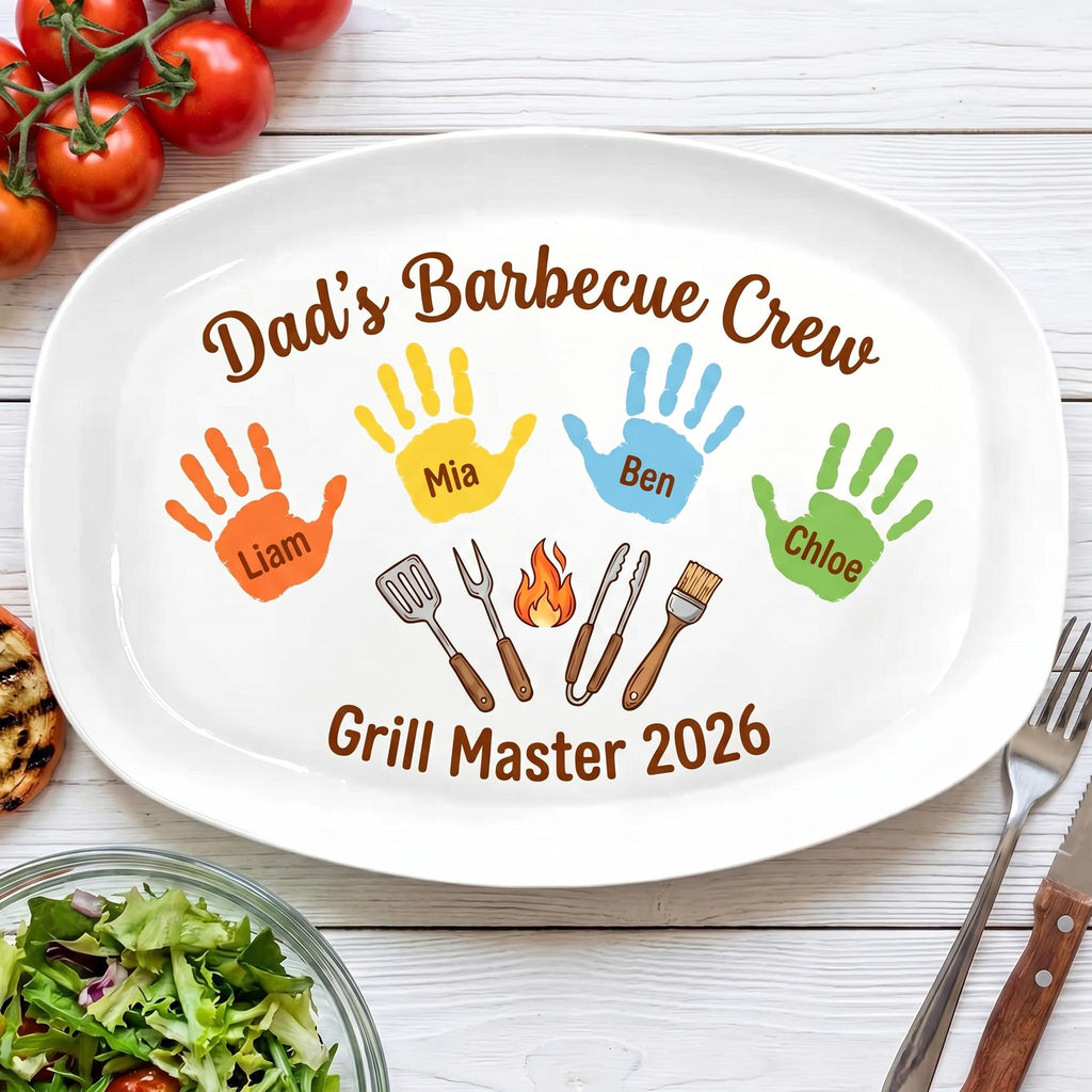 Personalized Dad Grilling Plate, Custom BBQ Platter, Fathers Day Gift, Grill Plate With Kids Name, Papa 2026 Gift, Grandpa Plate F1073