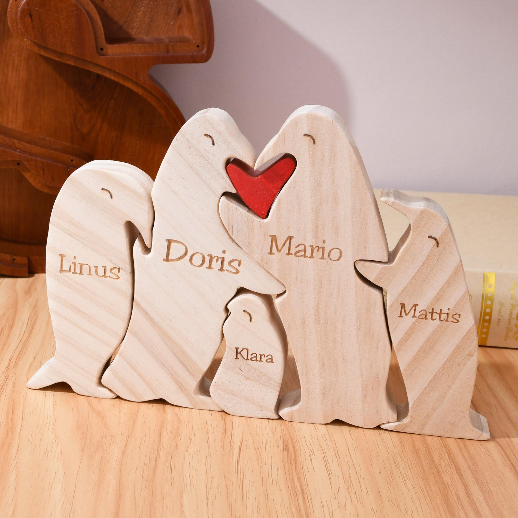 Personalized Wooden Penguin Family Puzzle, 2-6 Penguins Family Jigsaw Decor, Anniversary Gifts for Mom Dad Couples Family Keepsake Gift
