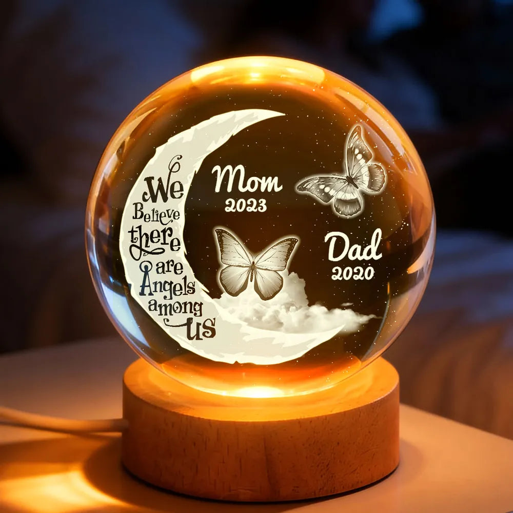 We Believe There're Angels Among Us - Personalized Crystal Ball LED Ni, Valentines Day Wedding Anniversary Gift For Couple