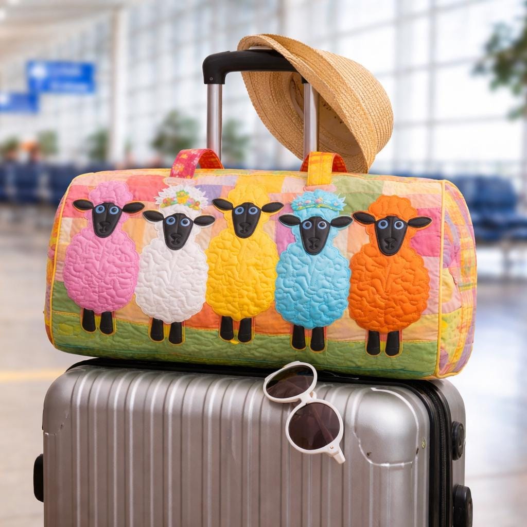 Cute Sheep Quilted Duffle Bag_ Camper Bus Travel Weekender Bag, Best Duffle Bags for Women, Cute Weekender Duffel Gift for Her