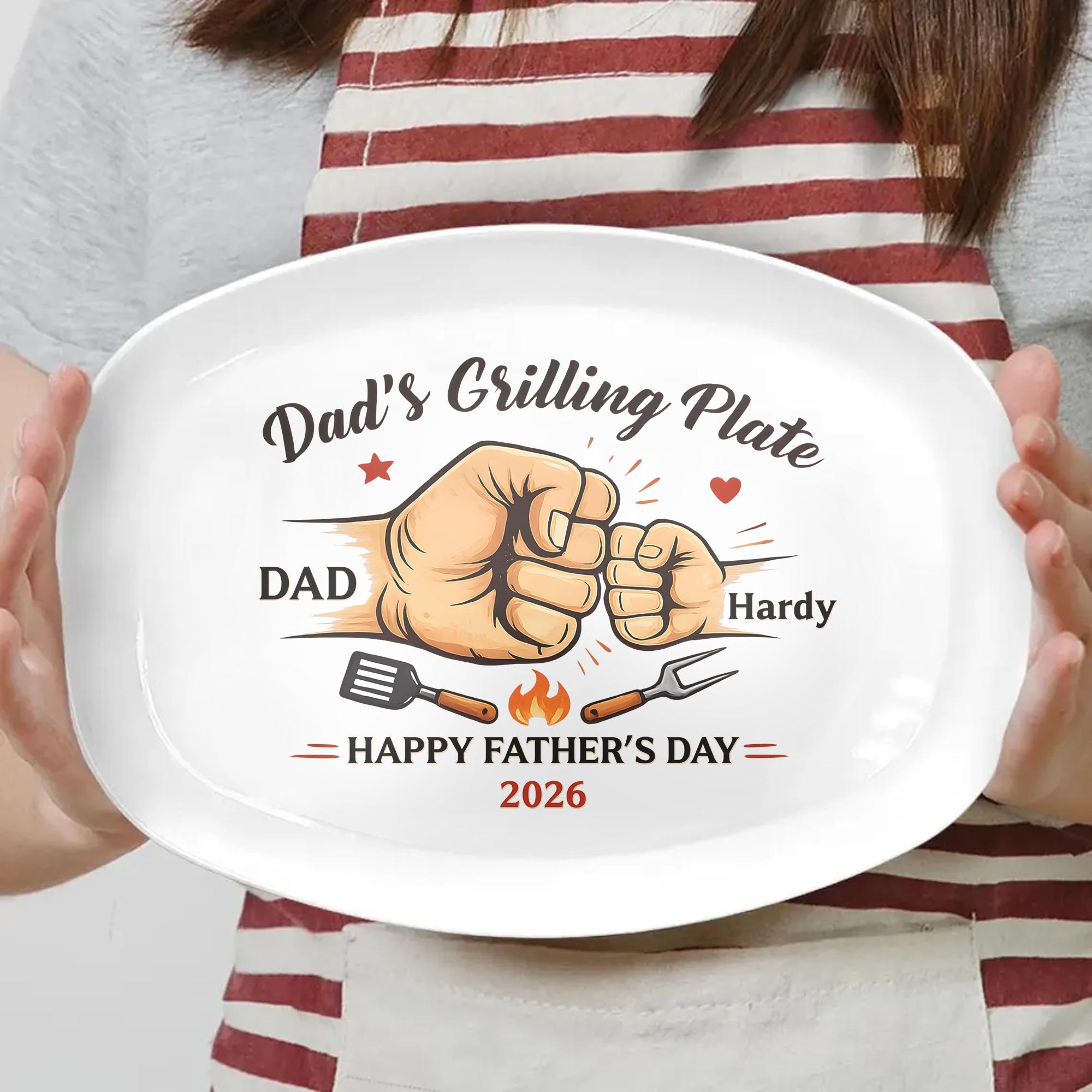 Custom Fist Bump Grilling Plate for Dad, Custom Name Platter, Funny Decor Platter for Papa, Father Day Gift