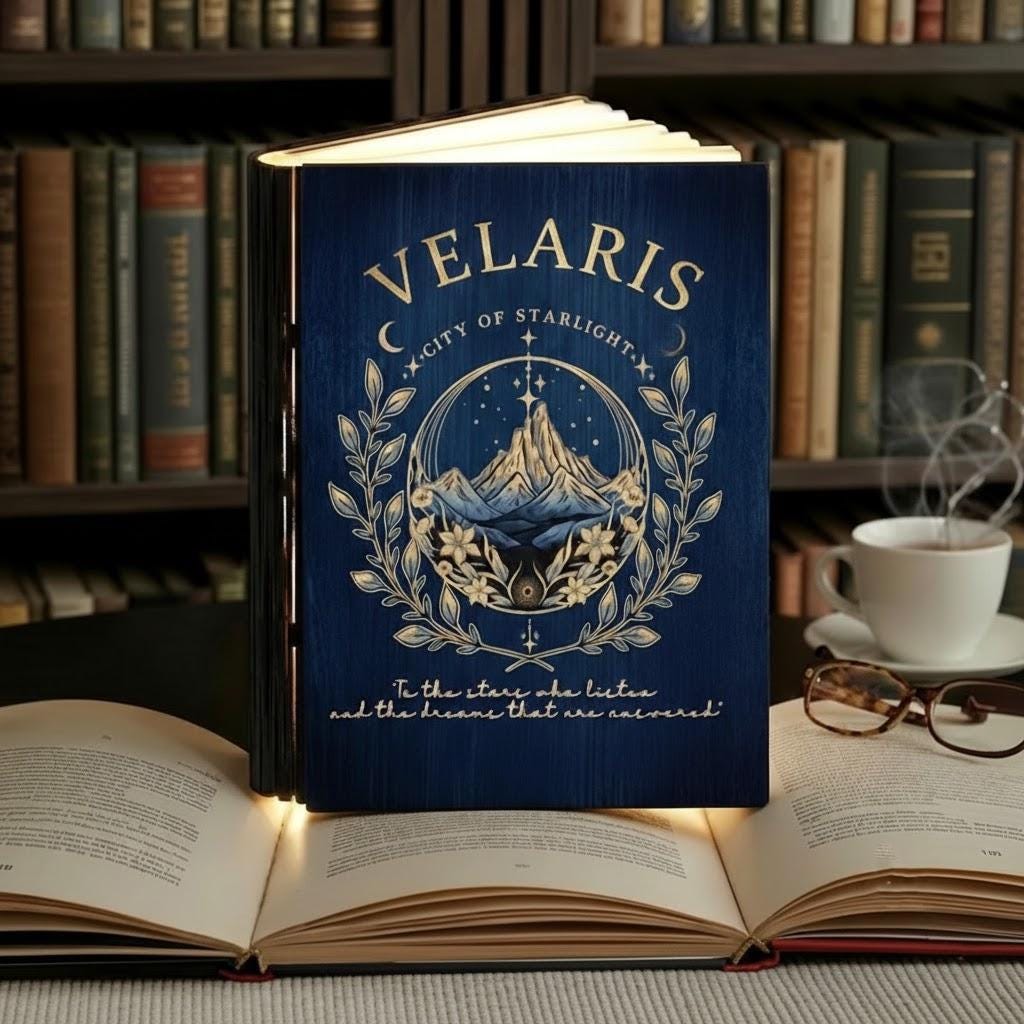 Velaris City of Starlight Book Lamp, ACOTAR Quote Folding LED Light, _to the Stars Who Listen and the Dreams That Are Answer_ Reading Lamp